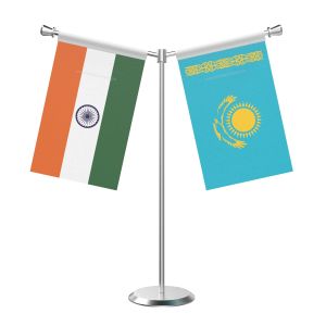 Y Shaped Kazakhstan Table Flag with Stainless Steel Base and Pole
