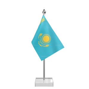 Kazakhstan Table Flag With Stainless Steel Pole And Transparent Acrylic Base Silver Top