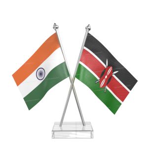 Kenya Table Flag With Stainless Steel pole and transparent acrylic base silver top
