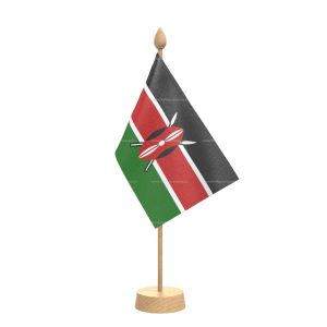 Kenya Table Flag With Wooden Base and 15" Wooden Pole