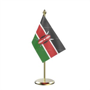 Single Kenya Table Flag With Brass Base And Brass Pole