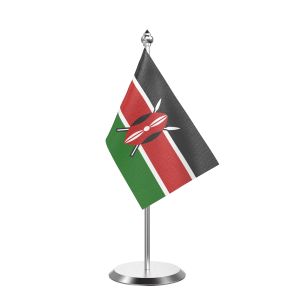 Single Kenya Table Flag with Stainless Steel Base and Pole with 15" pole