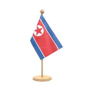 Korea, Democratic People's Rep. (North Korea) Table Flag With wooden Base And wooden pole