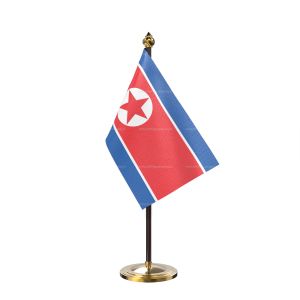 Korea, Democratic People's Rep. (North Korea) Table Flag With Golden Base And Plastic pole