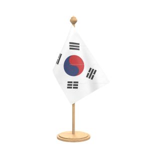 Korea, Republic of (South Korea) Table Flag With wooden Base And wooden pole