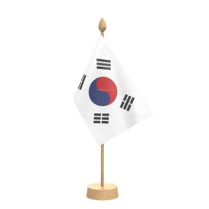 Korea, Republic of (South Korea) Table Flag With Wooden Base and 15" Wooden Pole