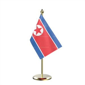 Single Korea, Democratic People'S Rep. (North Korea) Table Flag With Brass Base And Brass Pole