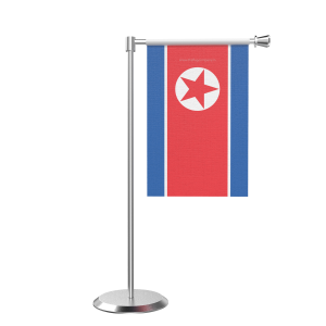 L Shape Table Korea, Democratic People'S Rep. (North Korea) Table Flag With Stainless Steel Base And Pole