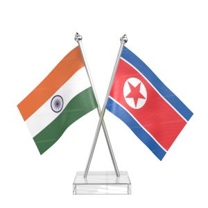 Korea, Democratic People's Rep. (North Korea) Table Flag With Stainless Steel pole and transparent acrylic base silver top