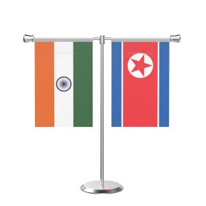 Korea, Democratic People's Rep. (North Korea) T Shaped Table Flag with Stainless Steel Base and Pole