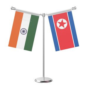 Y Shaped Korea, Democratic People'S Rep. (North Korea) Table Flag With Stainless Steel Base And Pole