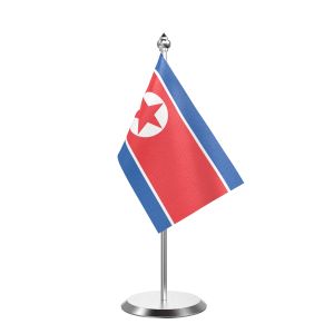 Korea, Democratic People'S Rep. (North Korea)  Table Flag With Stainless Steel Base And Pole