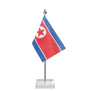 Korea, Democratic People'S Rep. (North Korea) Table Flag With Stainless Steel Pole And Transparent Acrylic Base Silver Top