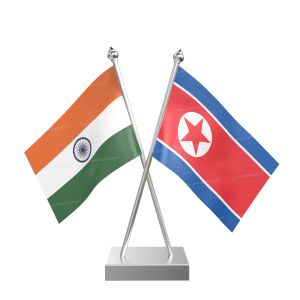 Korea, Democratic People'S Rep. (North Korea) Table Flag With Stainless Steel Square Base And Pole