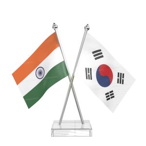 Korea, Republic of (South Korea) Table Flag With Stainless Steel pole and transparent acrylic base silver top