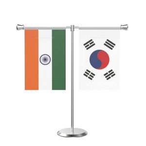 Korea, Republic of (South Korea) T Shaped Table Flag with Stainless Steel Base and Pole