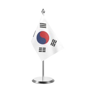 Single Korea, Republic of (South Korea) Table Flag with Stainless Steel Base and Pole with 15" pole