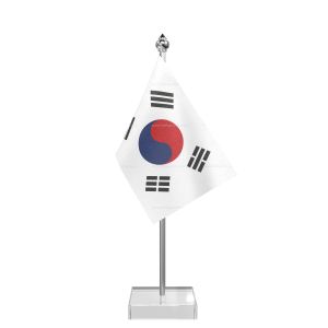 Korea, Republic Of (South Korea) Table Flag With Stainless Steel Pole And Transparent Acrylic Base Silver Top