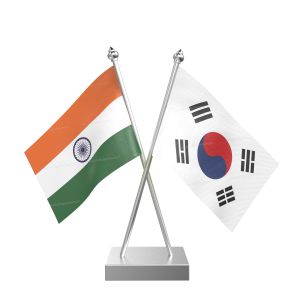 Korea, Republic Of (South Korea) Table Flag With Stainless Steel Square Base And Pole