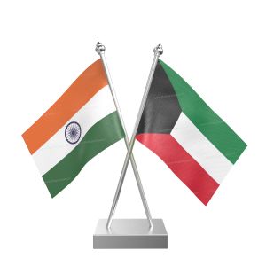 Kuwait Table Flag With Stainless Steel Square Base And Pole