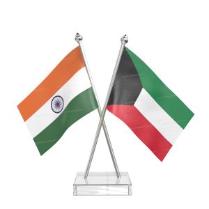 Kuwait Table Flag With Stainless Steel pole and transparent acrylic base silver top