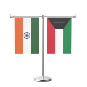 Kuwait T Shaped Table Flag with Stainless Steel Base and Pole