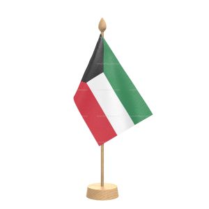 Kuwait Table Flag With Wooden Base and 15" Wooden Pole