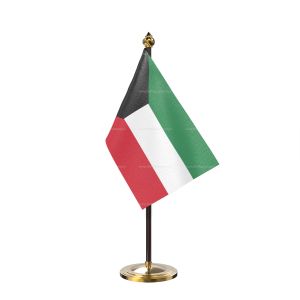 Kuwait Table Flag With Golden Base And Plastic pole