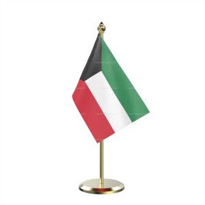 Single Kuwait Table Flag With Brass Base And Brass Pole