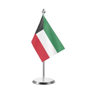 Kuwait  Table Flag With Stainless Steel Base And Pole