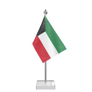 Kuwait Table Flag With Stainless Steel Pole And Transparent Acrylic Base Silver Top