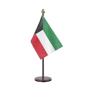 Kuwait Table Flag With Black Acrylic Base And Gold Top