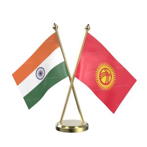 Kyrgyzstan Table Flag With Brass Base And Brass Pole
