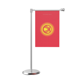 L Shape Table Kyrgyzstan Table Flag With Stainless Steel Base And Pole