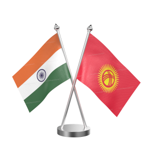 Kyrgyzstan Table Flag With Stainless Steel Base and Pole
