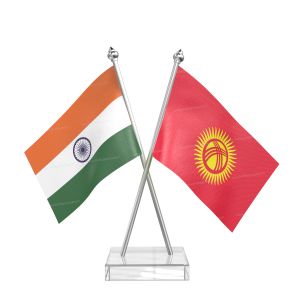 Kyrgyzstan Table Flag With Stainless Steel pole and transparent acrylic base silver top