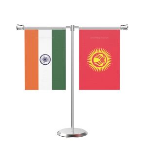 Kyrgyzstan T Shaped Table Flag with Stainless Steel Base and Pole