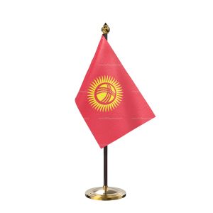 Kyrgyzstan Table Flag With Golden Base And Plastic pole