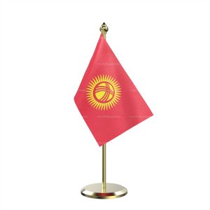 Single Kyrgyzstan Table Flag With Brass Base And Brass Pole