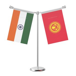 Y Shaped Kyrgyzstan Table Flag With Stainless Steel Base And Pole