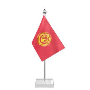 Kyrgyzstan Table Flag With Stainless Steel Pole And Transparent Acrylic Base Silver Top
