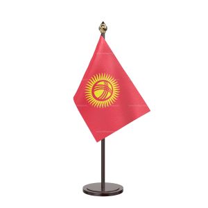 Kyrgyzstan Table Flag With Black Acrylic Base And Gold Top