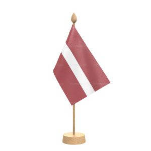Latvia Table Flag With Wooden Base and 15" Wooden Pole
