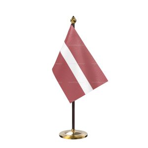 Latvia Table Flag With Golden Base And Plastic pole