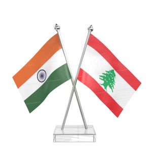 Lebanon Table Flag With Stainless Steel pole and transparent acrylic base silver top