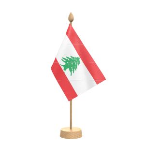 Lebanon Table Flag With Wooden Base and 15" Wooden Pole