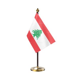 Lebanon Table Flag With Golden Base And Plastic pole