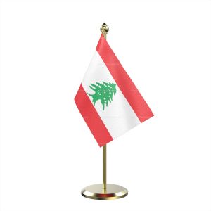 Single Lebanon Table Flag With Brass Base And Brass Pole