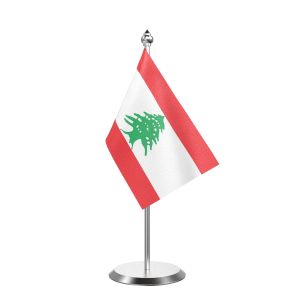 Single Lebanon Table Flag with Stainless Steel Base and Pole with 15" pole