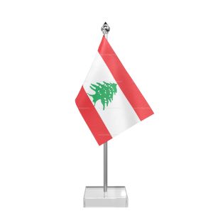 Lebanon Table Flag With Stainless Steel Pole And Transparent Acrylic Base Silver Top